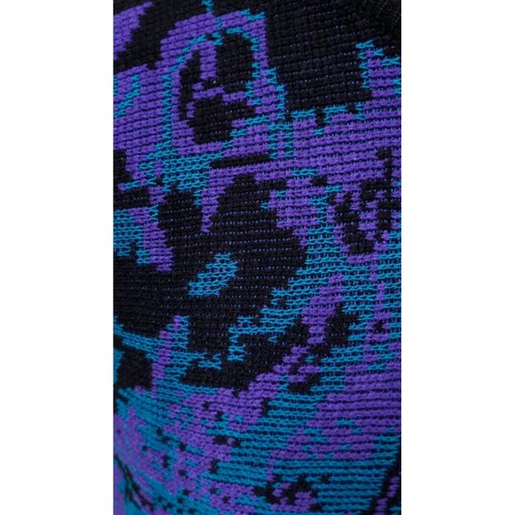 Leslie Fay Medium Black Purple Floral Aztec Tapered Body 3/4 Sleeves Sweater - Picture 13 of 14